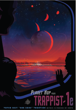 This poster imagines what a trip to TRAPPIST-1e might be like. Credits: NASA/JPL-Caltech